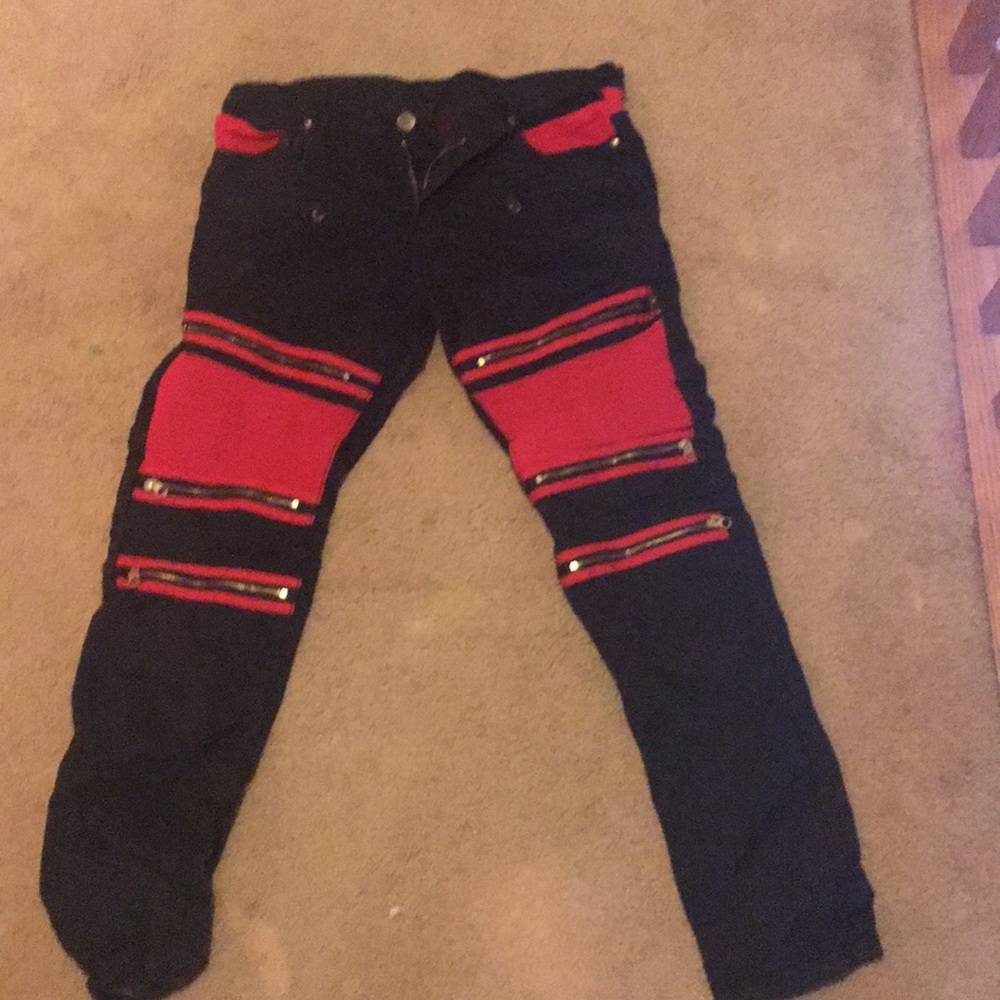 Black and Red Biker Jeans